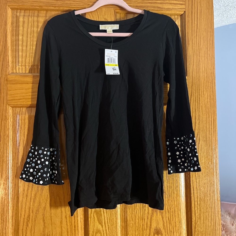 Black Floral Sleeve Women's Top